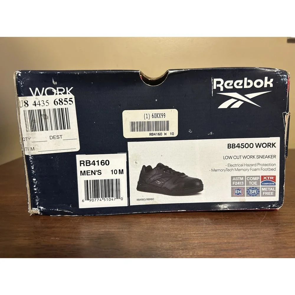 Size 10 M REEBOK BB4500 WORK MEN'S LOW CUT WORK SNEAKER BLACK BOOTS RB4160 NEW